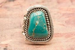 Artie Yellowhorse Genuine Carico Lake Turquoise Sterling Silver Ring